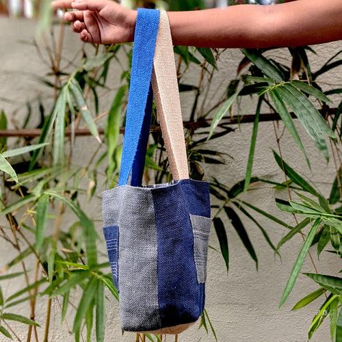 Organic Reversible Cotton-lined Small Tote Bag with Two Embroidered Pockets