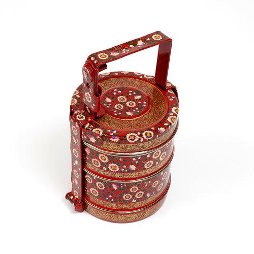 Paper mache art hand-painted tiffin 2 Containers