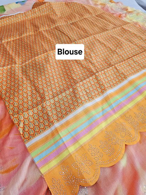 530003 Cloude Print Soft Semi Crepe Silk Saree - Peach