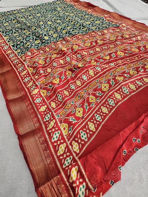 530004 Patola Print Soft Jute Silk Saree - Dark Green