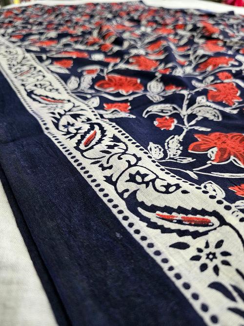 574010 Pure Mul Cotton Handblocked Printed Saree