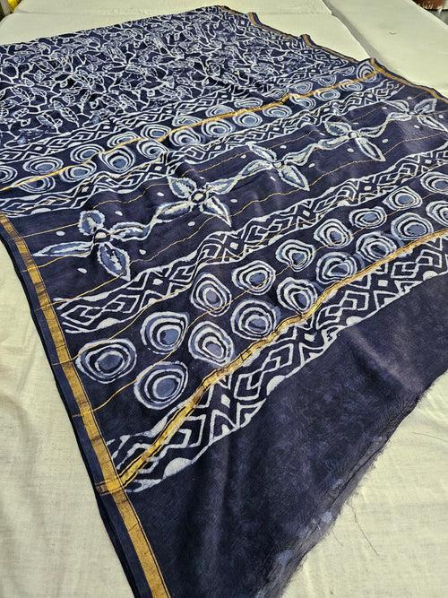 589001 Pure Chanderi Silk  Hand blocked Printed Saree