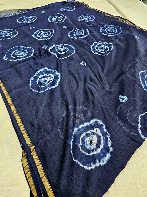 589008 Pure Chanderi Silk  Hand blocked Printed Saree