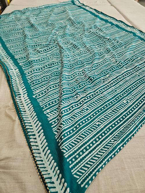 593004 Pure Soft Cotton Batik Printed Saree -  teal green