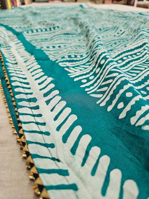 593004 Pure Soft Cotton Batik Printed Saree -  teal green