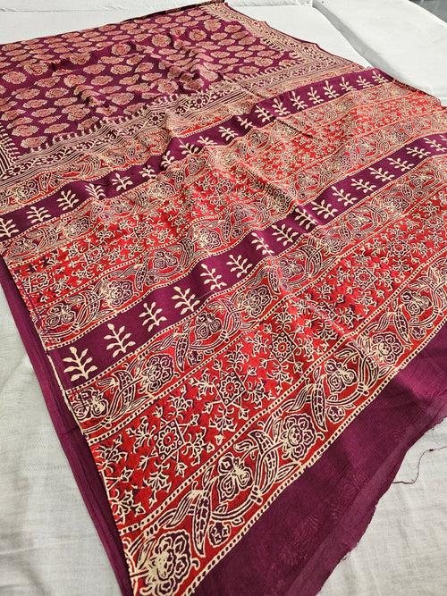 594005 Pure Cotton hand block Printed Saree