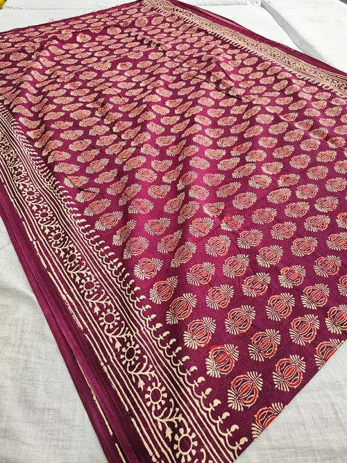 594005 Pure Cotton hand block Printed Saree