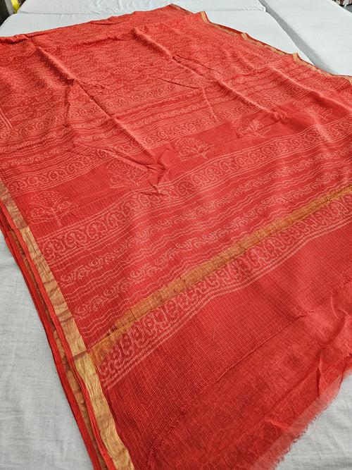 595006 Pure kota doriya Handblocked Printed Saree