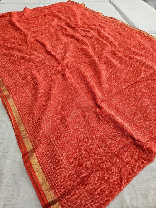 595006 Pure kota doriya Handblocked Printed Saree