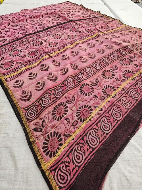 598007 Pure Chanderi Silk Original Ajrakh Hand Blocked Printed Saree