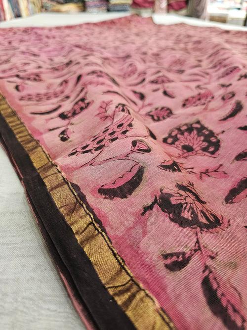 598007 Pure Chanderi Silk Original Ajrakh Hand Blocked Printed Saree