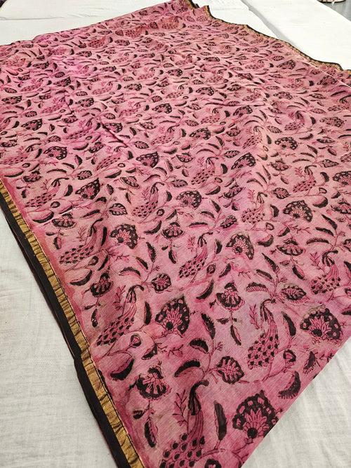 598007 Pure Chanderi Silk Original Ajrakh Hand Blocked Printed Saree