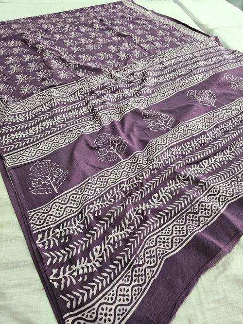 601010 Pure Mul Cotton Handblocked Printed Saree