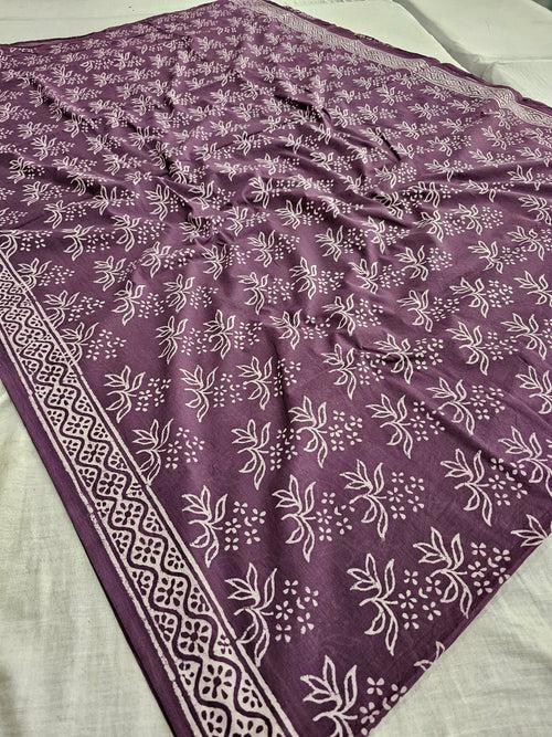 601010 Pure Mul Cotton Handblocked Printed Saree