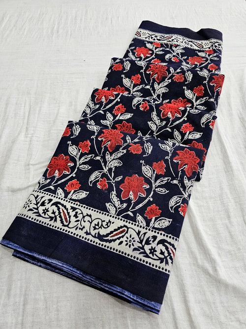 574010 Pure Mul Cotton Handblocked Printed Saree