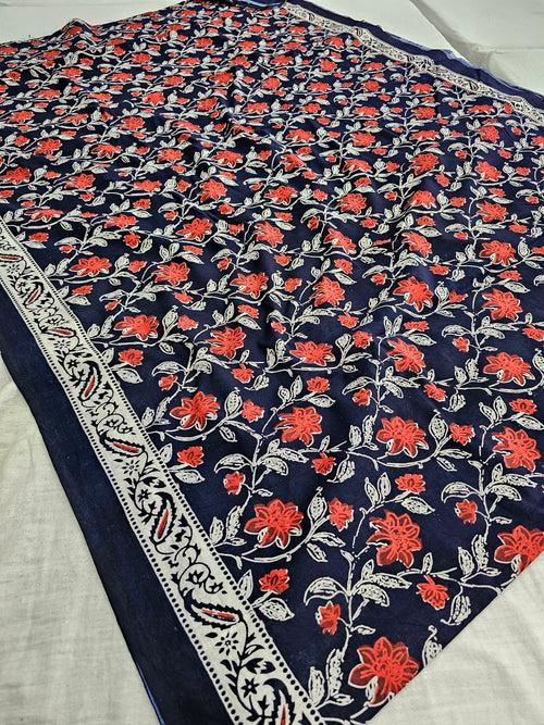 574010 Pure Mul Cotton Handblocked Printed Saree