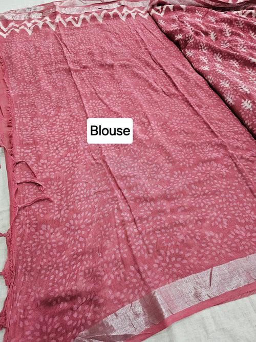 603009 Pure Linen Cotton Handblocked Printed Saree