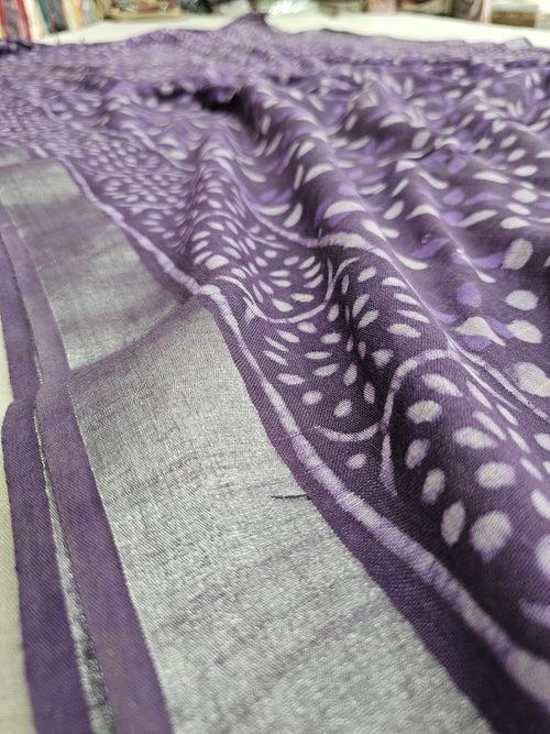 603008 Pure Linen Cotton Handblocked Printed Saree