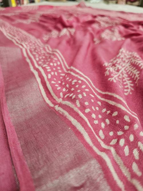 603007 Pure Linen Cotton Handblocked Printed Saree