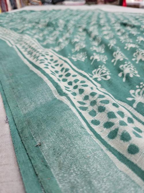 606002 Pure Linen Cotton Handblocked Printed Saree