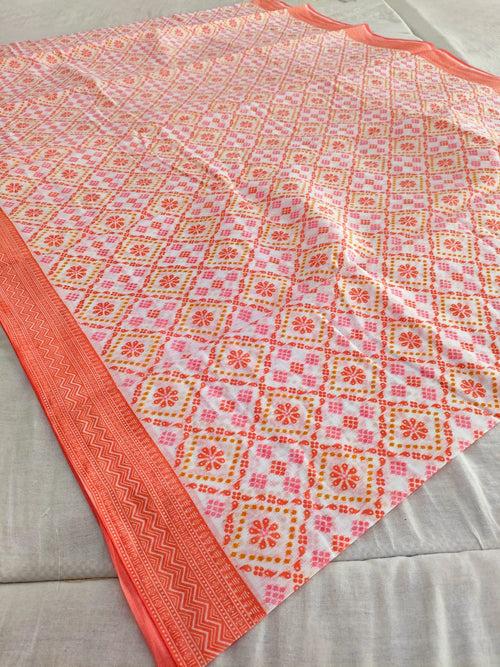 374005 Pure Cotton Printed Saree - Peach