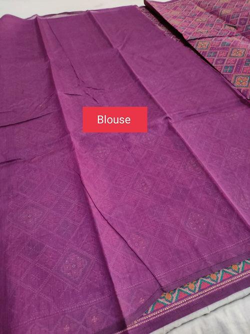 374002 Pure Cotton Patola Printed Saree - Purple