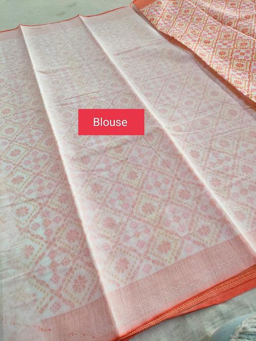 374005 Pure Cotton Printed Saree - Peach