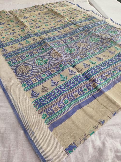 394002 Cotton Printed Saree - Blue