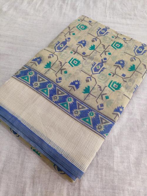 394002 Cotton Printed Saree - Blue