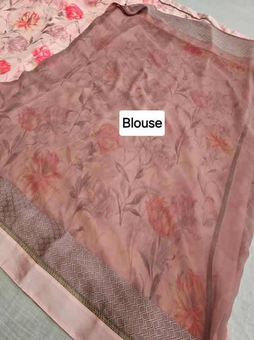 599007 Digital Flower Print Branded Georgette Saree  462003