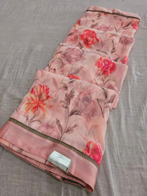 599007 Digital Flower Print Branded Georgette Saree  462003