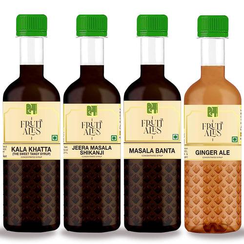 Mocktail Syrups Combo - Kala Khatta, Jeera Masala Shikanji, Masala Banta & Ginger Ale Syrup - (4x300ml)