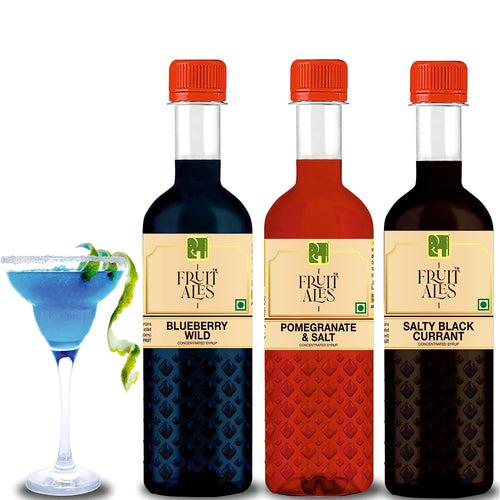 Kids Mocktail Syrup Combo - Black Currant, Blueberry & Pomegranate Salt for House Parties - (3x300ml)