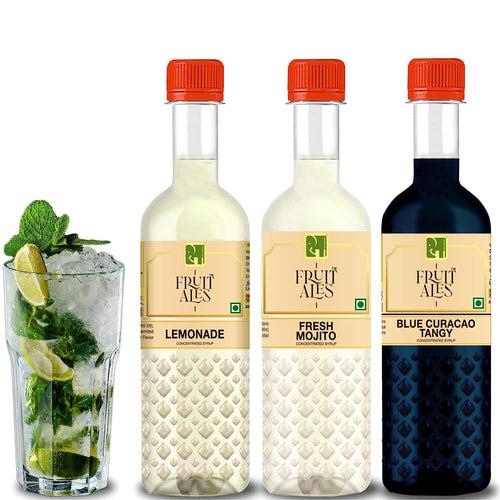 Mocktail Syrup Mixer - Blue Curacao, Fresh Mojito & Lemonade Syrup - (3x300ml)