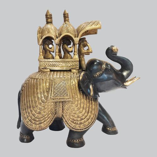 Brass Ambari Elephant in Black & Gold Finish 13 in