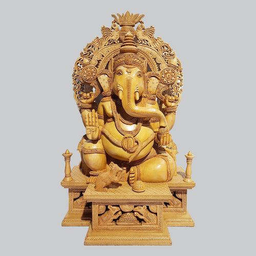 Whitewood Ganesh with Arch on Base 21 in