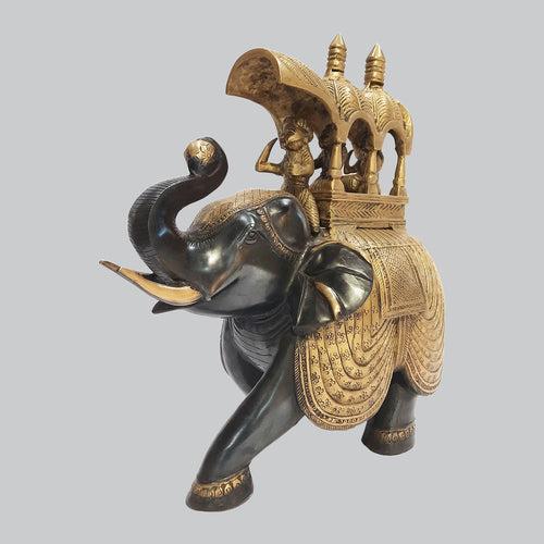 Brass Ambari Elephant in Black & Gold Finish 13 in