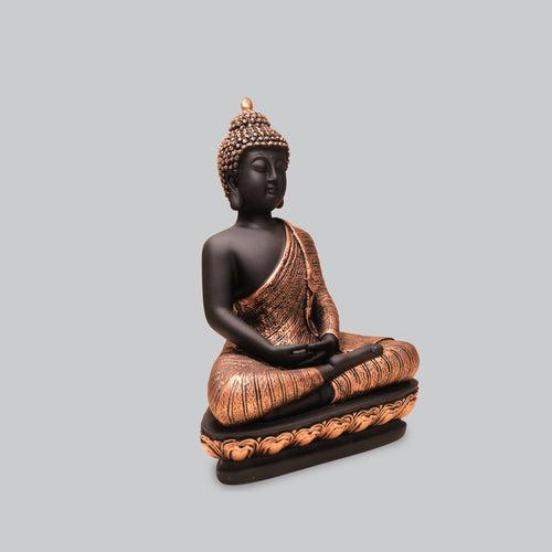 Resin Meditating Buddha in Black and Copper Finish 10 in