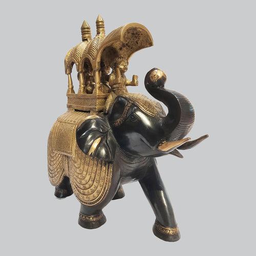 Brass Ambari Elephant in Black & Gold Finish 13 in