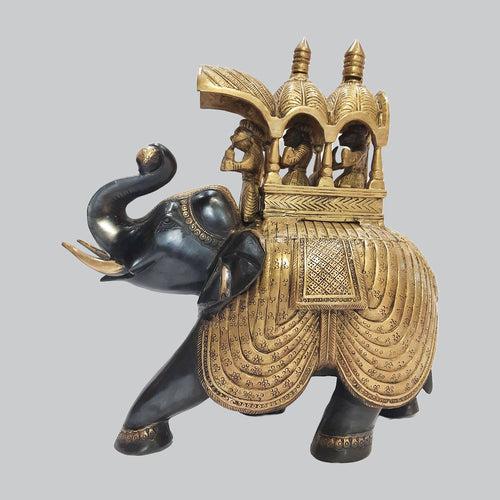 Brass Ambari Elephant in Black & Gold Finish 13 in