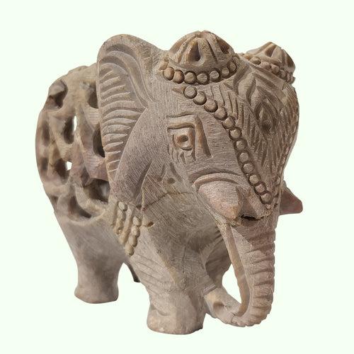 Softstone Elephant with Undercut Work 3.5 in