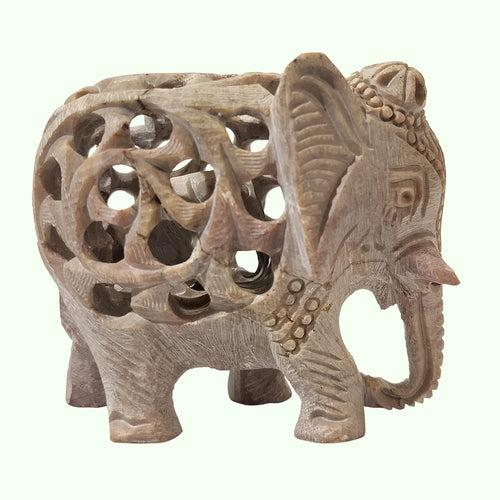 Softstone Elephant with Undercut Work 3.5 in