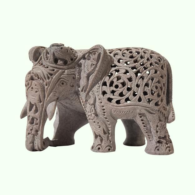 Softstone Elephant with Undercut Work Head Turned 6 in