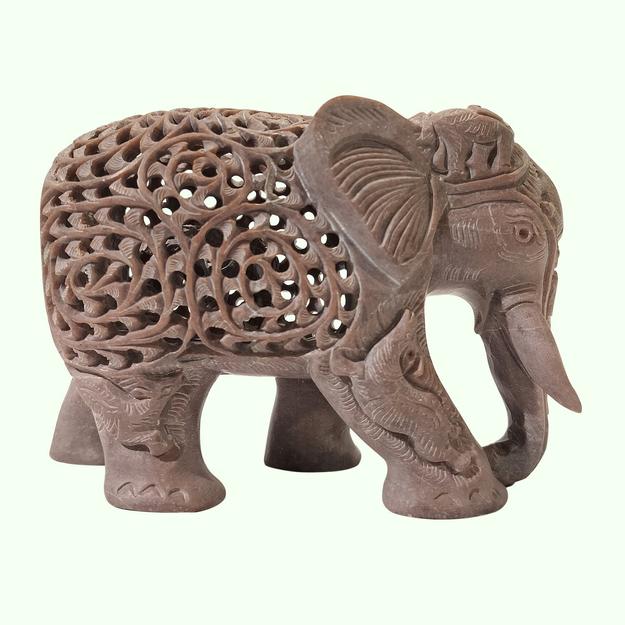 Softstone Elephant with Undercut Work 6 in