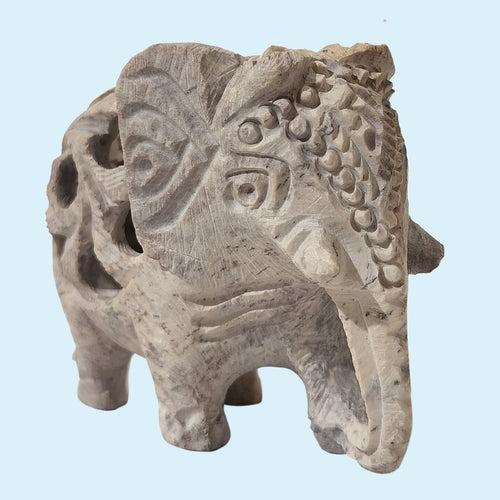 Softstone Elephant with Undercut Work 3 in