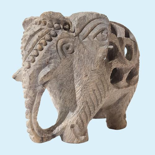 Softstone Elephant with Undercut Work 3 in