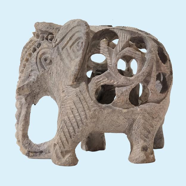 Softstone Elephant with Undercut Work 3 in