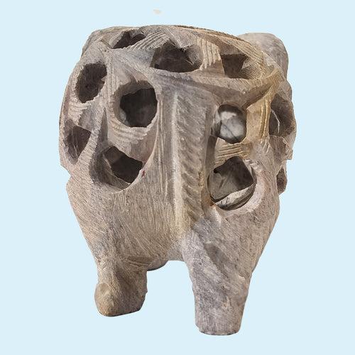 Softstone Elephant with Undercut Work 3 in