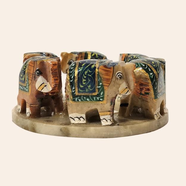 Softstone Hand Painted Elephant Ring 6 in