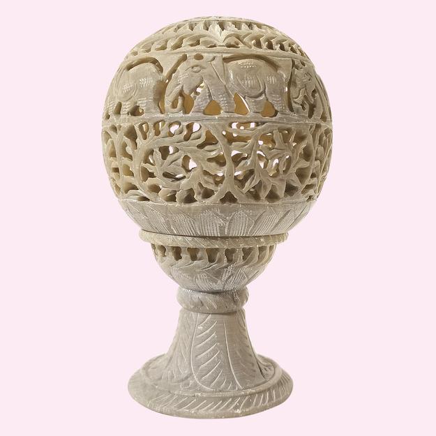 Softstone Candle Stand with Undercut Work in Egg Shape 4.5 in